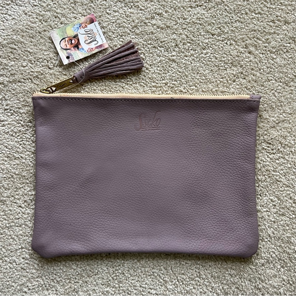NWT Sseko Tassel Clutch in Pebbled Quail